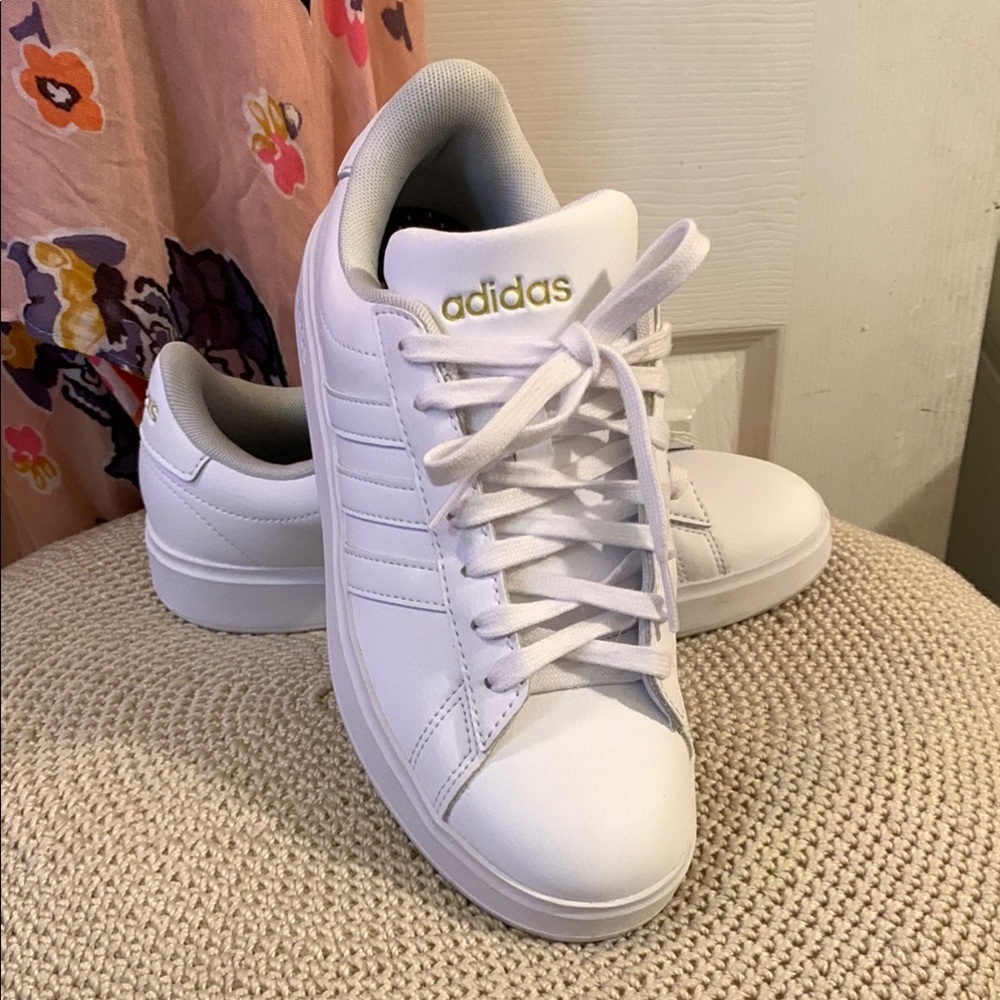 Adidas Women's White and Gold Sneakers